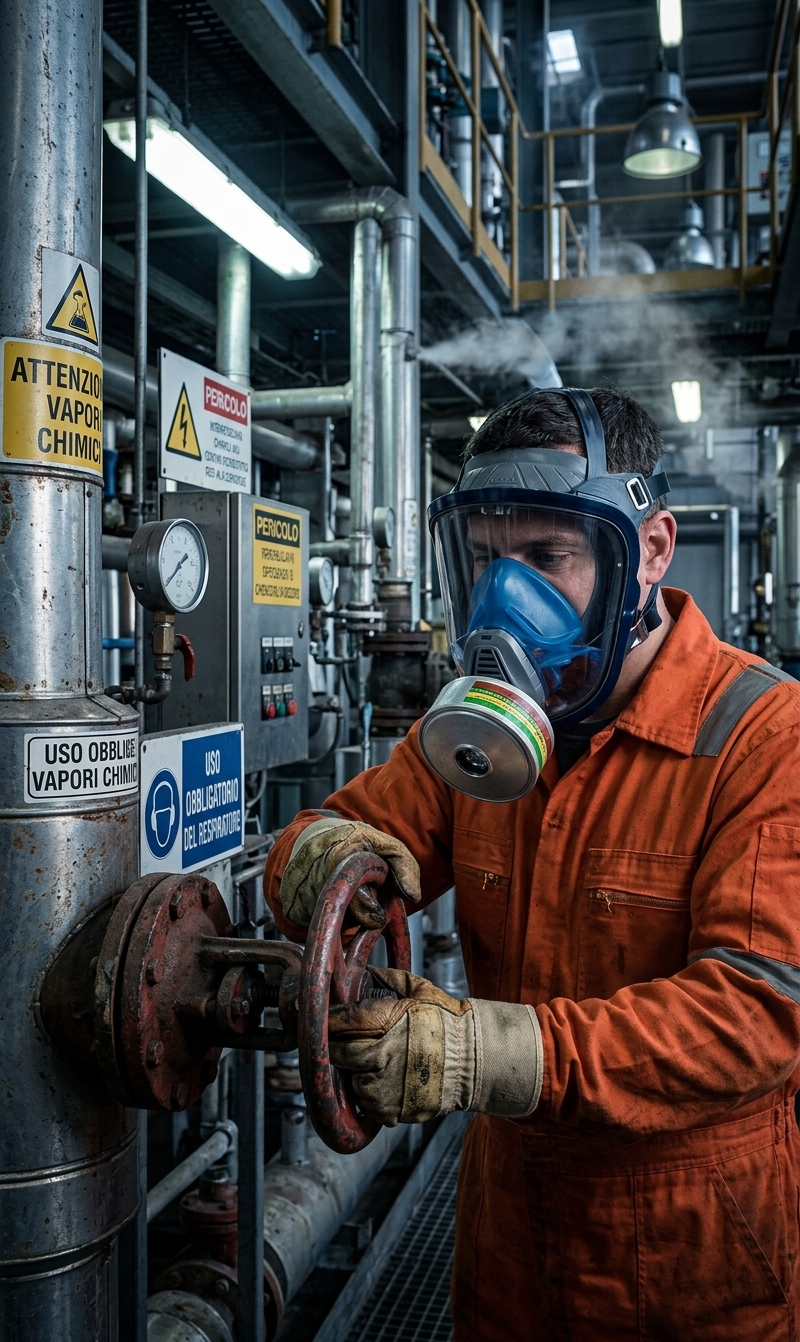 Operatore con maschera di protezione