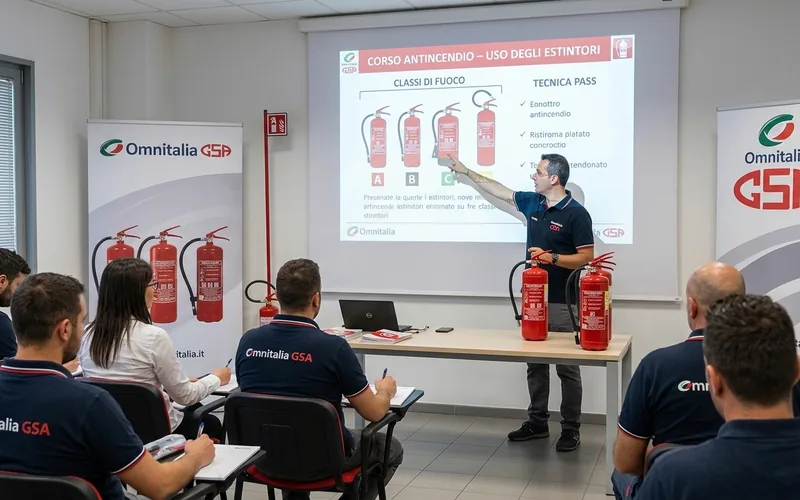 Istruttore durante un corso di formazione antincendio