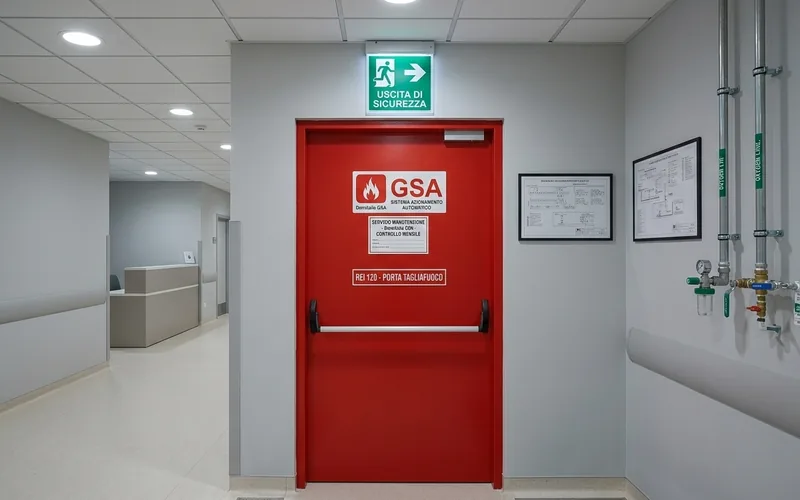 Porta di uscita di emergenza con maniglione antipanico