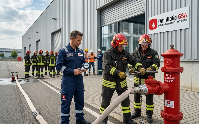 Operatori che collegano una manichetta a un idrante