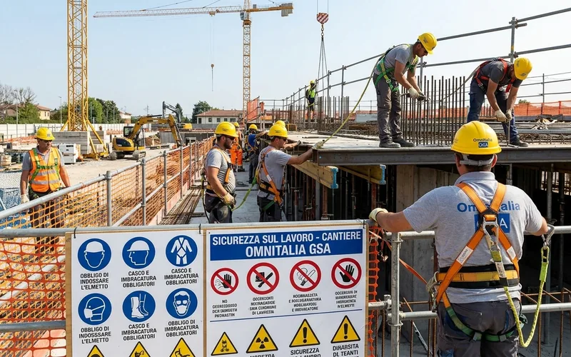 Sopralluogo di sicurezza in cantiere con dispositivi di protezione